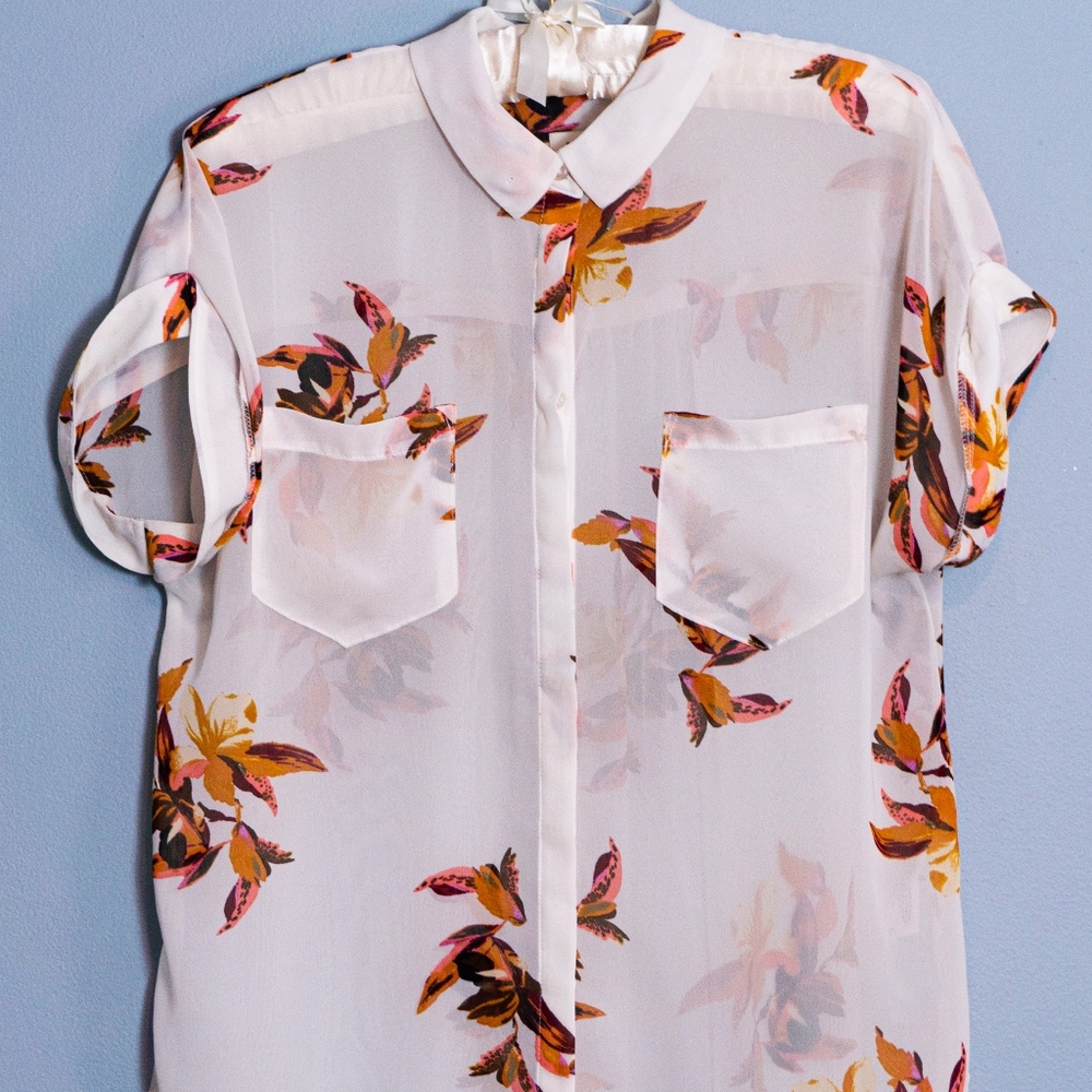 Floral Sheer Button Up Blouse